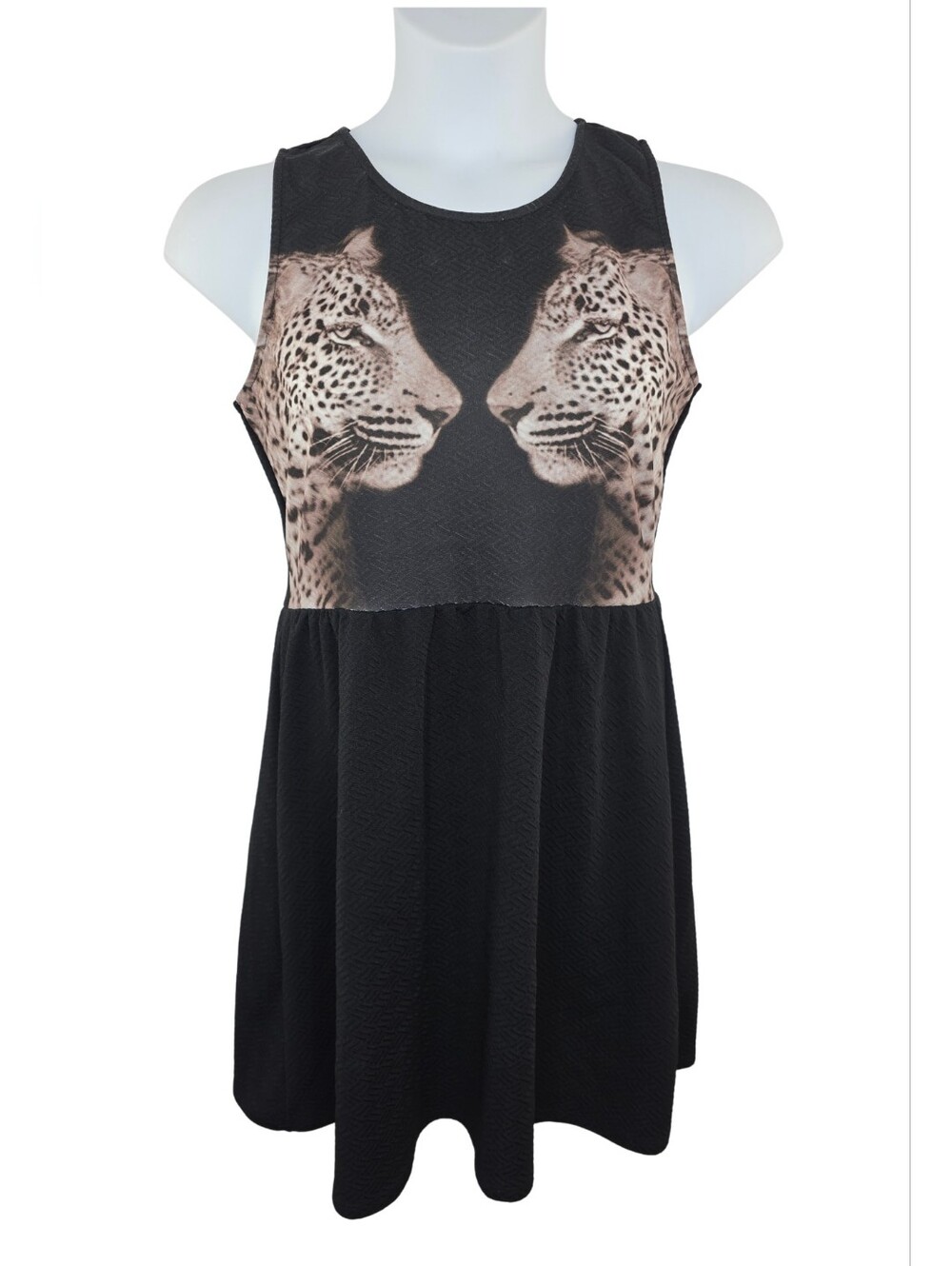 Cotton On L Black Skater Dress With Leopard Faces 3910-CY